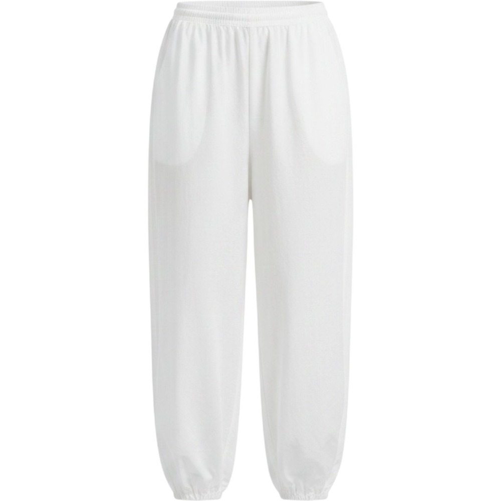 White Parachute Jogger Pants Elastic Waist Drawstring Streetwear Tapered Cuffs